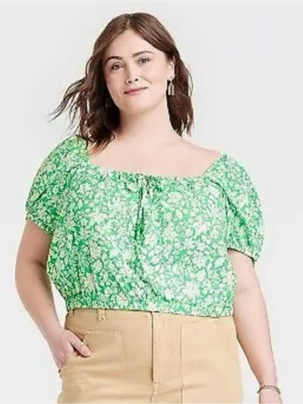 Universal Thread XXL Crop Green Floral Off-Shoulder Top